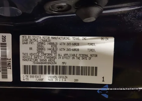 2024 Toyota Sequoia Limited z USA, uszkodzony, nr VIN 7SVAAABA4RX042694